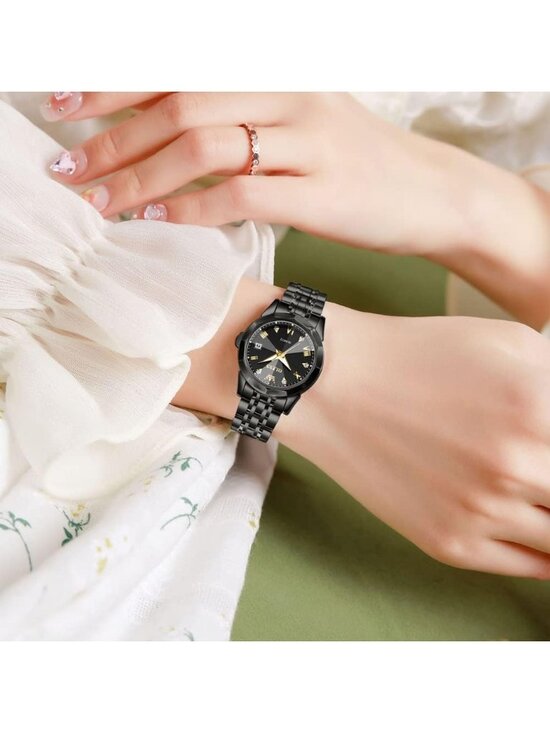 Women\'s All Black Analog Diamond Stainless Steel Waterproof Elegant Luxury Watch main image 6